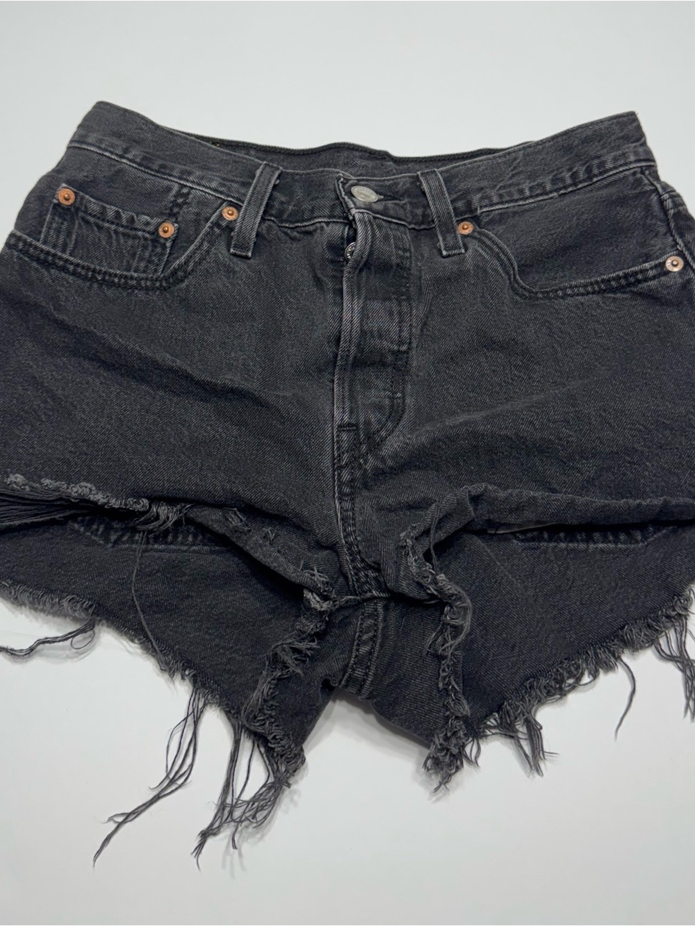 Levi's Black Distressed Raw Hem Denim Shorts